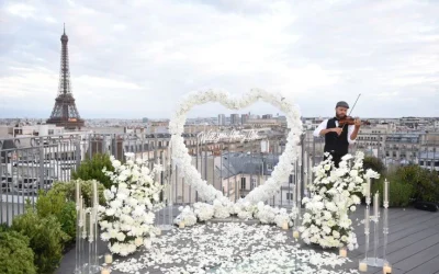 Paris Rooftop Proposal_ Enchanted Heart Arch with Panoramic Elegance